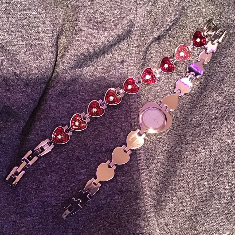 Elegant Heart Bracelet with Red Accents